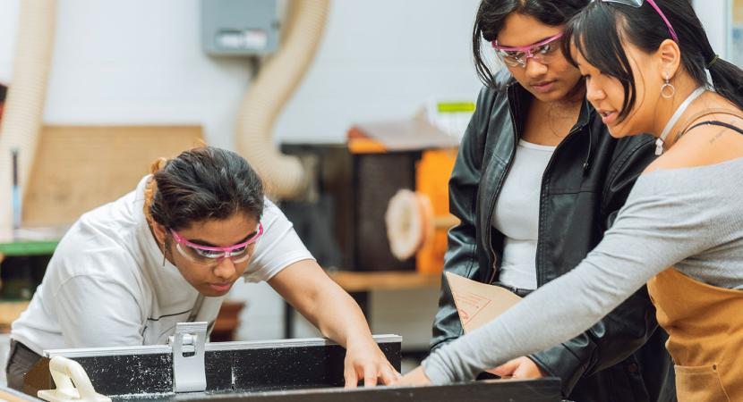 Students in a woodshop