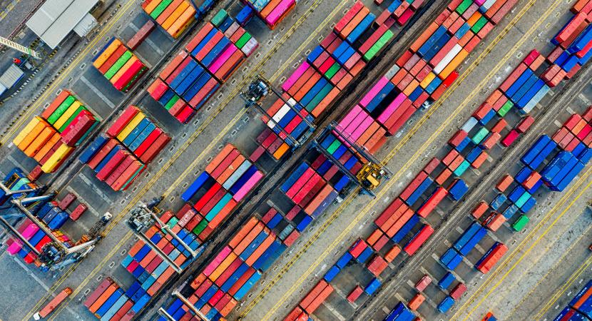 Shipping containers from an aerial view