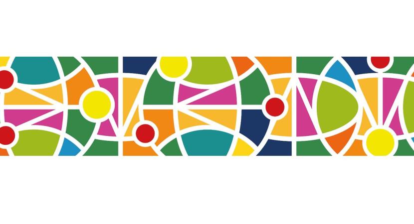 Abstract pattern with rainbow colours, similar to stained glass