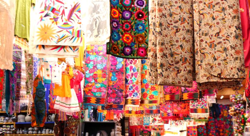 Colorful fabrics at Mercado de Artesanías de la Ciudadela, Mexico City